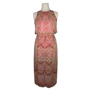 New York & Company Paisley Halter Maxi Dress Pink Boho Summer Size Medium